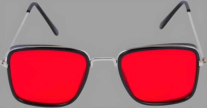Unisex Red Silver Retro Square Sunglass