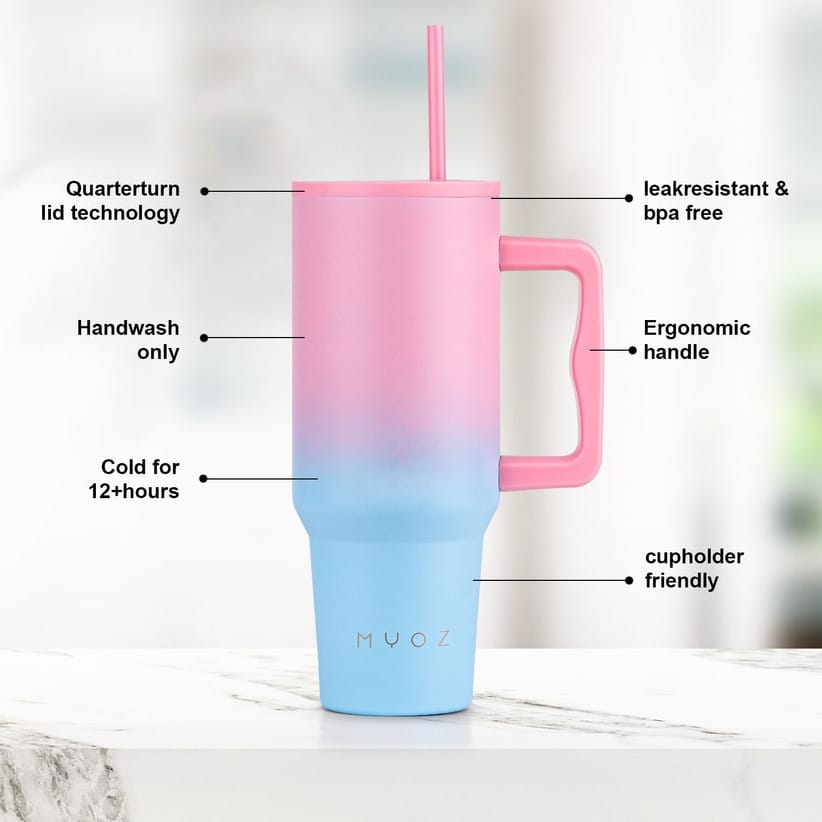 Premium 1.2L Stainless Steel Insulated Tumbler with Handle & Straw